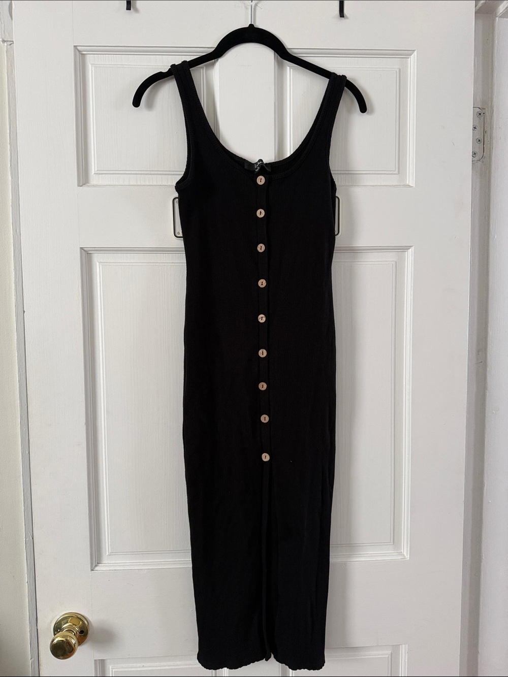 Lulu's Black Button-Front Ribbed Midi Dress